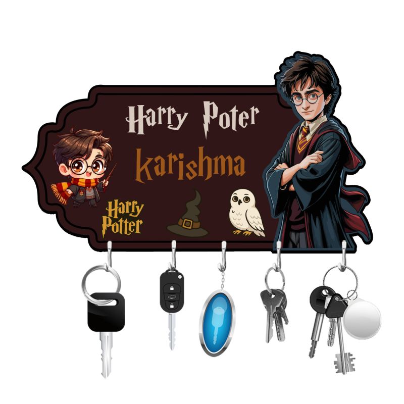 Wooden Wizard Theme Key Holder with 5 Hooks for Wall Decor in harry porter theme